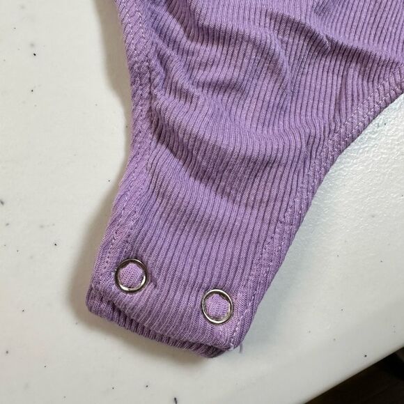 NWT Enza Costa Purple Ribbed Silk Blend Halter Keyhole Bodysuit Size S - MSRP $1 - Picture 2 of 10